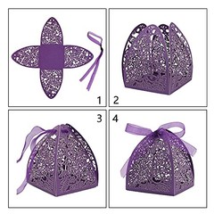50 Pieces Beauty Laser Cut Favor Boxes DIY Wedding Birthday Gift Candy Purple