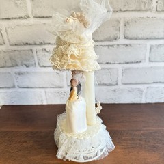 Vintage Coast Novelty 1980 Wedding Cake Topper Bride & Groom Lace Bells Floral