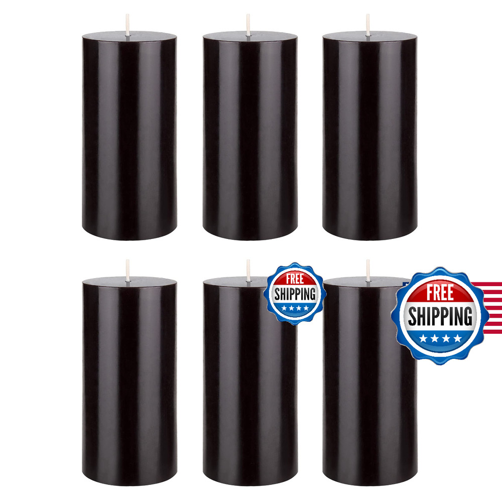 Mega Candles 6 Pcs Unscented Solid Black Pillar Candles Hand Poured Premium Wax