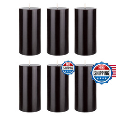 Mega Candles 6 Pcs Unscented Solid Black Pillar Candles Hand Poured Premium Wax