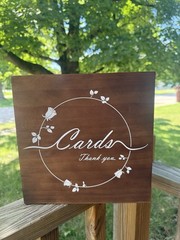 Rustic Wood Wedding Card Box, Square Floral Pattern, Brown/White, Slot Top