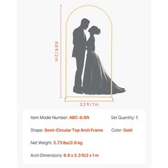 Uimoso Wedding Arch Backdrop Stand Metal 6.6ft x 3.3ft Gold Party Stand Decor