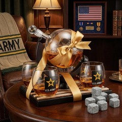 The Wine Savant U.S. Army Globe Whiskey Decanter Set 4 – 9 Whiskey
