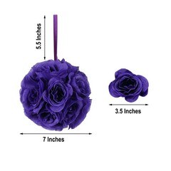 2 PURPLE 7″ Silk Roses Flowers Kissing Balls Wedding Events Centerpieces