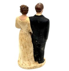 Vintage Chalkware Bride And Groom Wedding Cake Topper Pfiel & Holing 1950s 4 1/8