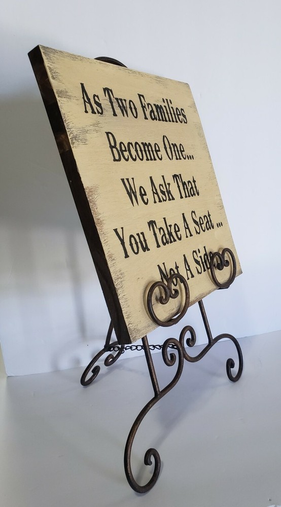 SET 10½x11 Rustic Wood Wedding Seating Ceremony Sign & Ornate Scroll Easel Stand