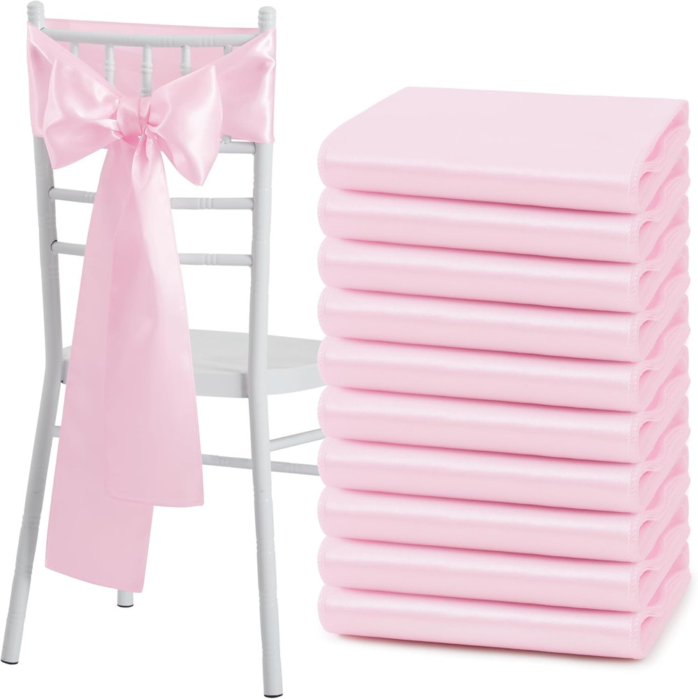 50 Pcs Pink Satin Chair Sashes Bows Universal Chair Cover for Wedding Reception