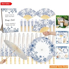 Wedding Favor Set for Guests with Floral Paper Parasols Fans and Gift Bags 61…