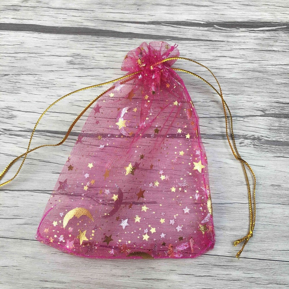 10pcs Small Fushia Moon and Stars Organza Gift Bags Jewelry Bags