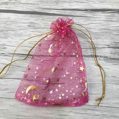 10pcs Small Fushia Moon and Stars Organza Gift Bags Jewelry Bags