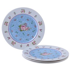 London Boutique Cake Plate Set 4 Porcelain Fine China Wide Rimmed Shabby Chic