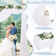 White Arch Drapes 2 Panels 6 Yards Sheer Backdrop Curtains for Parties Ceilin…