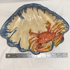 DEPT 56 Figural Palissy Style Majolica Clamshell and Crab Decorative Bowl