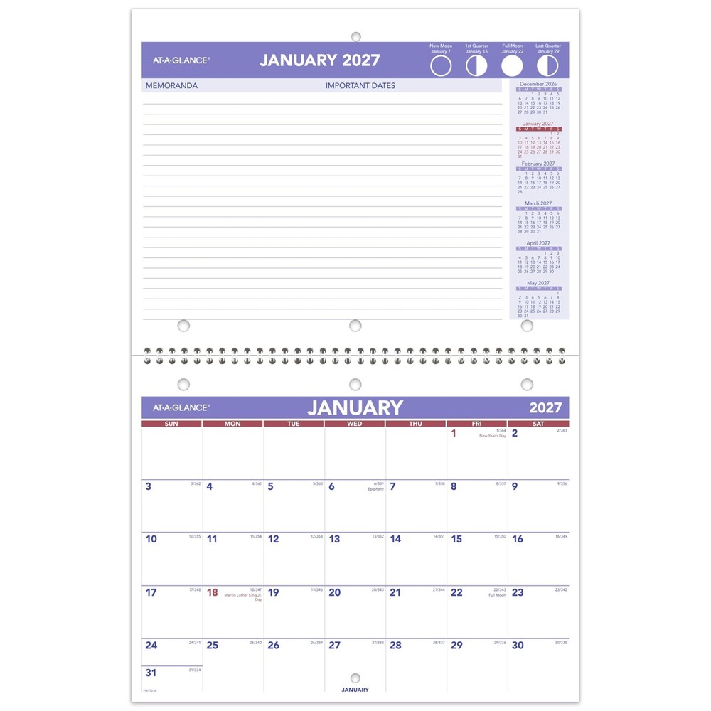 AT-A-GLANCE 2027 Wall Calendar, 8.5″ x 11″ Planner, Fits 3-ring Binder, Unrul…