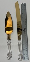 Clear Gold Cake Knife and Server Set, Steel Plated Blades with Acrylic Handles
