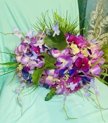 Wedding Silk Flower Hand Tied Bouquet Garden Style Purple Pink Hydrangeas 12×8