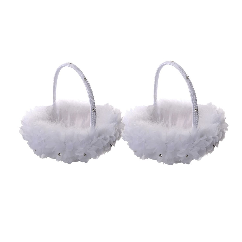 2 PCS Wedding Flower Girl Baskets White Flower Basket with Lace Handle Decor