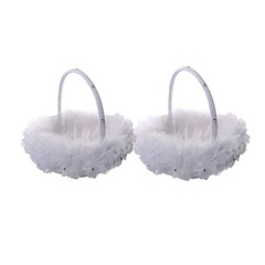 2 PCS Wedding Flower Girl Baskets White Flower Basket with Lace Handle Decor