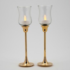 Candle Holder Brass Contemporary Wedding Reception Taper Candles 7″ High Set/2