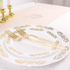24 CLEAR 8.5″ Plastic FORKS with Gold Glittered Handle Wedding Party Tableware