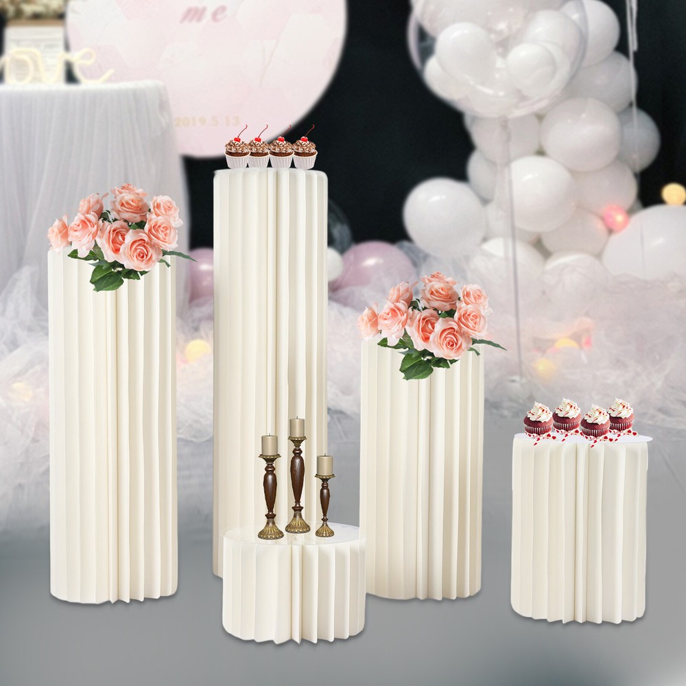 5*Wedding Decoration Flowers Stands Cylinder Cardboard Flower Vase w/ PVC Plates