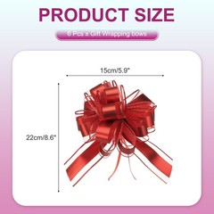 6 Pcs Large Pull Bow Gift Wrapping, 9 Inch Ribbon Organza Red Bows
