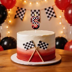 Black and White Plaid Digital Birthday Candles, Racing Theme Party Cake Decor…