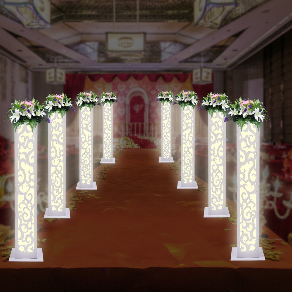 8* Flower Columns w/ LED Lights White PVC Wedding Roman Decorative Column