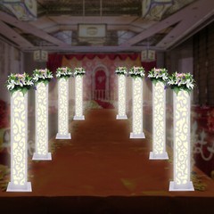8* Flower Columns w/ LED Lights White PVC Wedding Roman Decorative Column