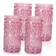 Drinking Highball Beverage Glass Cup, Vintage Drinking Glasses, 12oz Pink