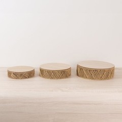 3 NATURAL Pedestal Cake Stands Jute Rattan with Wooden Top Plates Wedding