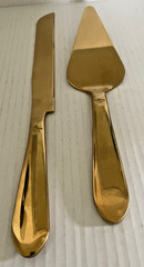 Wedding Two-Piece Gold Knife and Server Cutting Set New