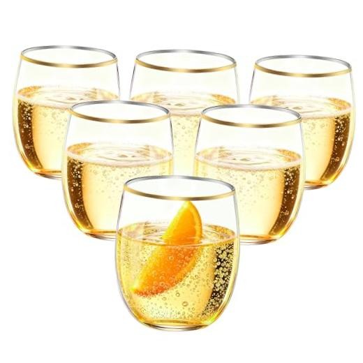 40 Pack 12oz Plastic Stemless Wine Glasses wihth Disposable 40-Pack Gold Rim