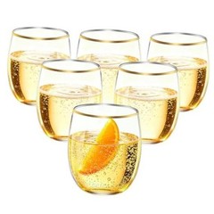 40 Pack 12oz Plastic Stemless Wine Glasses wihth Disposable 40-Pack Gold Rim