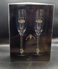 Bride and Groom Wedding Claddagh Champagne Flutes Robert Emmet Co Twisted Stem