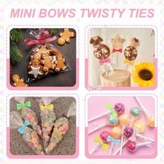 50Pcs Twist Tie Bows 3.15″ Mini Bows Twisty Ties for Treat Bag Light Pink]
