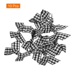 10Pcs Mini Gingham Ribbon Bow 1.5″ Checkered Fabric Satin Black and White