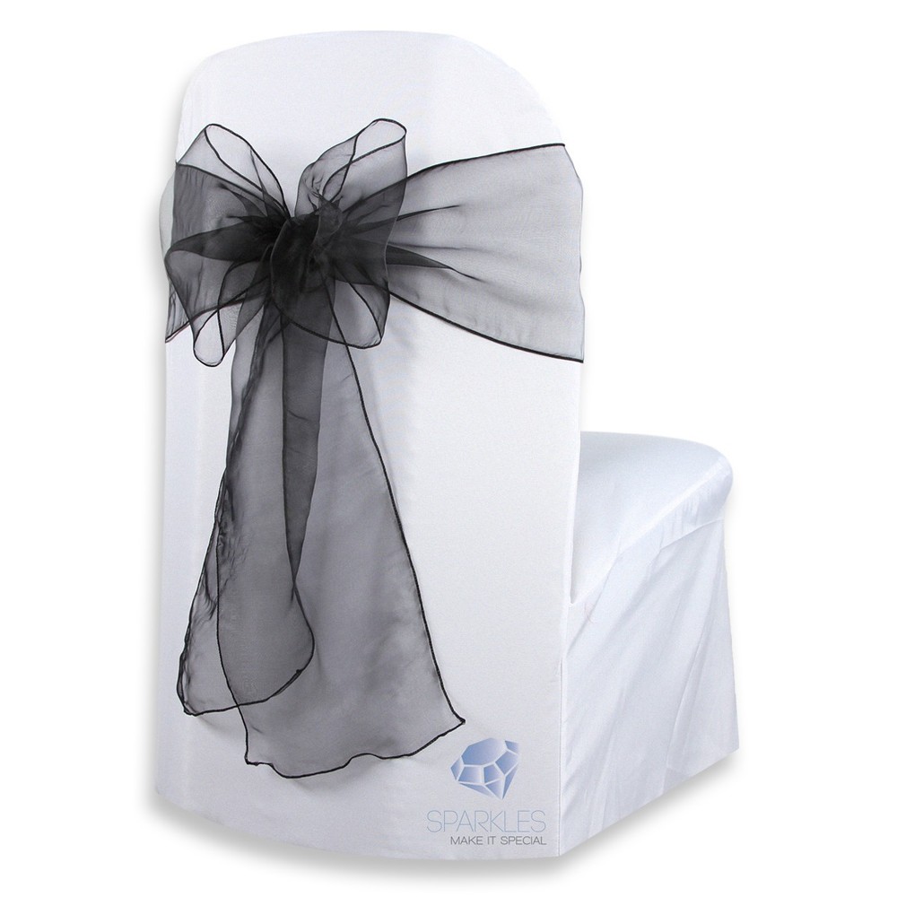 50 pcs Organza Chair Cover Bow Sash 108″x8″ – Black – Wedding Party Banquet sn