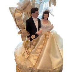 Vintage 1950s Wedding Cake Topper Bride Groom Dated 1/5/1952 Mid Century Decor