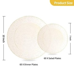 Gold Plastic Plates, Disposable Plates, Heavy Duty 60pcs 120PCS Gold Glitter