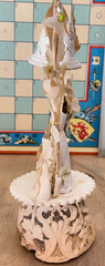 Vtg 1950s Bride Groom Wedding Cake Topper w Signed Bell, Sugar & Composition