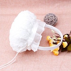 2PCS Wedding Flower Girl BasketsCute Handle Rose Flowers Girl Basket White Fl…
