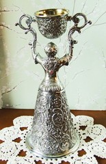 Vtg. Silver Plated Gold Wash Double Toasting Wedding Cup Chalice Goblet 8 1/2″ H