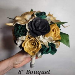 Green Black Gold Vintage Sola Wood Bridal Wedding Bouquet Accessories