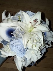 Lot Of 3 Sink Floral Bouquets Bride Groom Maid Of Honor Flower Girl Blue & White