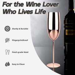 Champagne Glasses Stainless Steel Set of 2, 8.5oz Champagne Flutes 2 count Rose