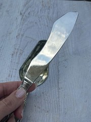Vintage 800 Silver Cake Server & Knife Set Geometric Engraved Continental
