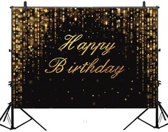 5x3ft Black And Gold Happy Birthday Banner Backdrop Decorations Golden Sparkl…