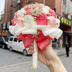 New Bridal Bouquet Exquisite Rhinestone Silk Rose and Pearl Handmade