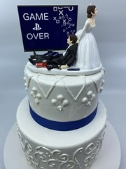 Funny PS Game Over Fan Bride and Groom Wedding cake topper Gamer